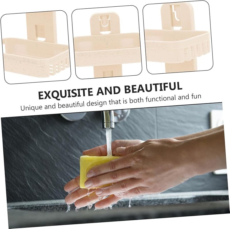 Beige Double Layer Wall Mounted Soap Dish Holder Self Adhesive Bathroom Kitchen Organizer - Image 2